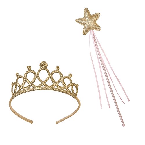 Talking Tables Accesorios de Princesa dress up para niñas, conjunto de diadema y varita ‘We heart Pink.’ Rosa y oro. Plástico y cinta.