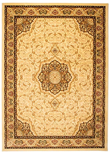 TAPISO Yesemek Alfombra Salón Comedor Clásico Crema Beige Marrón Floral Oriental Hojas Suave Tupida 70 x 140 cm