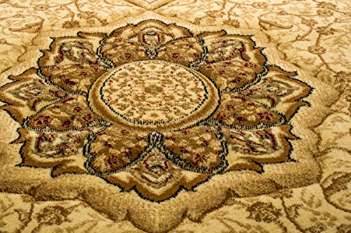 TAPISO Yesemek Alfombra Salón Comedor Clásico Crema Beige Marrón Floral Oriental Hojas Suave Tupida 70 x 140 cm