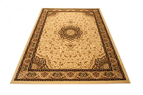 TAPISO Yesemek Alfombra Salón Comedor Clásico Crema Beige Marrón Floral Oriental Hojas Suave Tupida 70 x 140 cm