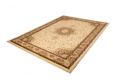 TAPISO Yesemek Alfombra Salón Comedor Clásico Crema Beige Marrón Floral Oriental Hojas Suave Tupida 70 x 140 cm