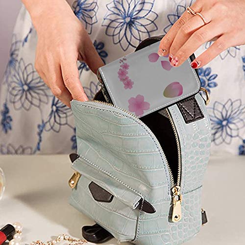 Tarjetero para Mujer Cartera Retro Japonesa con Flor de Cerezo Rosa Múltiples Ranuras para Tarjetas PU Cuero con Cremallera Estuche para Tarjetas de tamaño Compacto Cartera de Cuero para Mujeres Señ