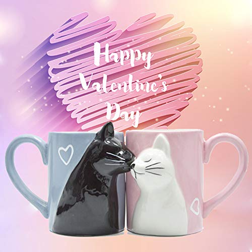 Taza de los pares del café del gato del beso,regalo pareja taza de té Regalo para boda nupcial Compromiso Aniversario y matrimonio Matrimonio Aniversario Día de San Valentín