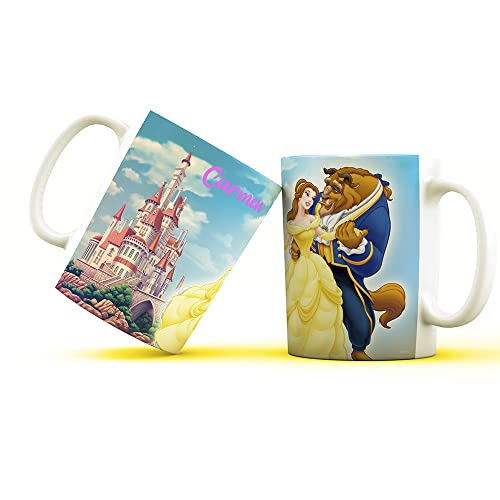 Taza La Bella y La Bestia Personalizada con Nombre - Diseños Únicos y Originales - Taza Premium Tazas Niños - Niña - Desayuno - Hija Mama - Cafe - Regalos Originales Chip (CASTILLO-NOMBRE)