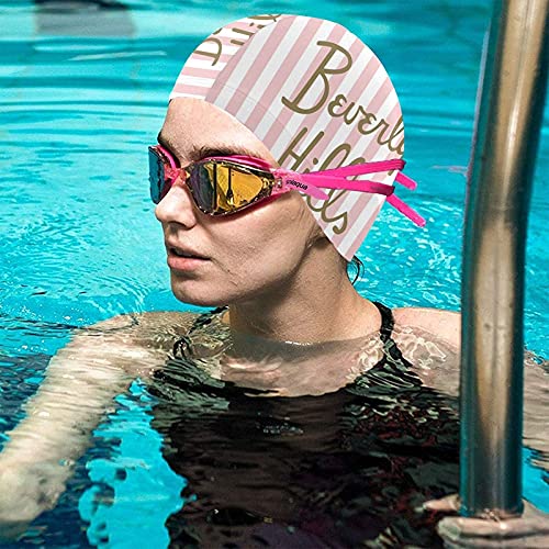 Tcerlcir Gorro Natación Beverly Hills Gorro de Piscina para Hombre y Mujer Hecho de Silicona Ideal para Pelo Largo y Corto