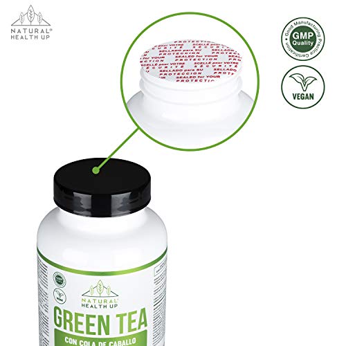 Té verde con cola de caballo y cafeína para eliminar la grasa acumulada - Adelgazante que contribuye a acelerar el metabolismo - 60 cápsulas – 100% vegano – Fórmula mejorada