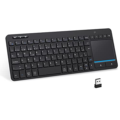 Teclado Inalámbrico Bluetooth con Touchpad, Pequeño Teclado Compacto con Panel Táctil, Dispositivo Múltiple BT1+BT2+2.4G Teclado Inalámbrico en Español para Smart TV Tablet Mac Laptop PC, Negro