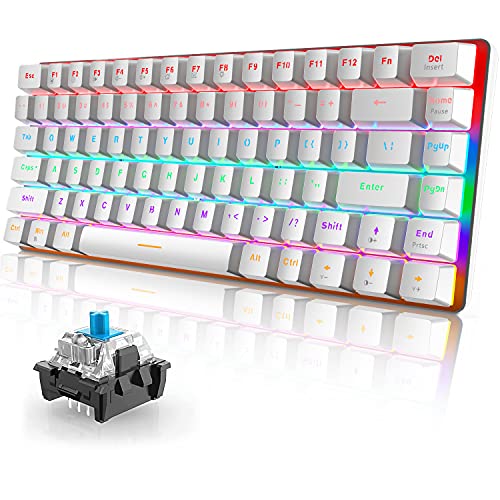 Teclado Mecánico Recargable, Teclado para Juegos Inalámbrico / con Cable USB Bluetooth 5.0 con Retroiluminación RGB, Interruptor Azul, 82 Teclas, Apto para Mecanógrafo de Juegos de Oficina PC Mac