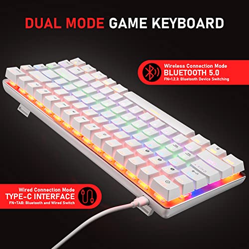 Teclado Mecánico Recargable, Teclado para Juegos Inalámbrico / con Cable USB Bluetooth 5.0 con Retroiluminación RGB, Interruptor Azul, 82 Teclas, Apto para Mecanógrafo de Juegos de Oficina PC Mac