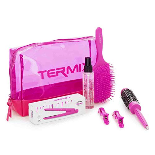 Termix Pack Mini Plancha De Pelo Universal Conexión Usb Con Placas Basculantes. Diseñado Para Lucir Siempre un Cabello Perfecto. Formate Portable y Universal. Color Rosa Flúor.