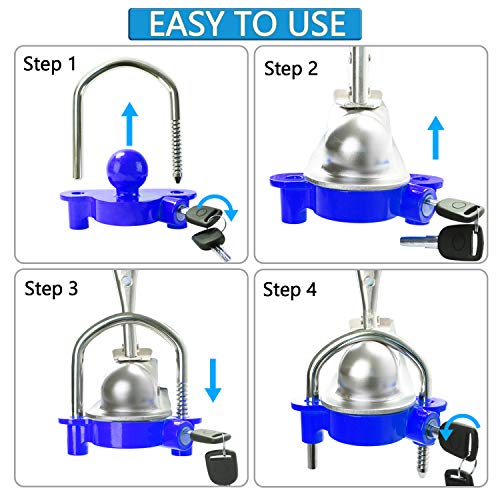 Tevlaphee Trailer Ball Lock Hitch Coupler Towing Lock Ajustable Fácil instalación Resistente Acero y aleación de Aluminio Base para Remolque de caravanas Seguridad con 2 Llaves Amarillo (Azul)