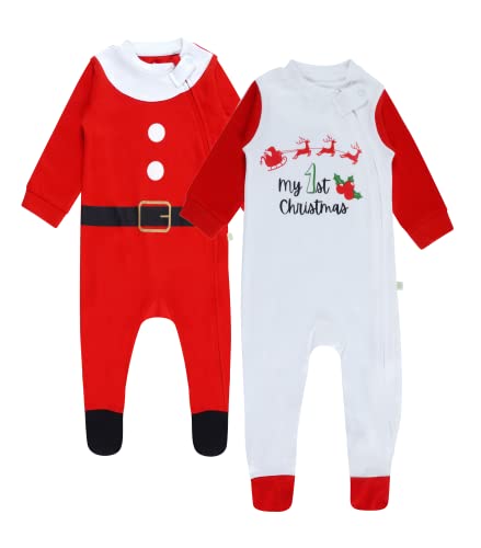 THE NATURE'S HUG Baby Romper (0-12 meses), certificado GOTS, 100% algodón orgánico, juego de 2, It's Christmas, 9 mes