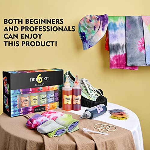 Tie Dye Tinte Ropa Kit 84 PCS Magicfly, Pintura Textil de Tela 6 Colores 120ML Permanente No tóxico Arte de Bricolaje Pintada Camiseta Vestir para Niños, Adultos Familia Fiesta, Actividad Escolar