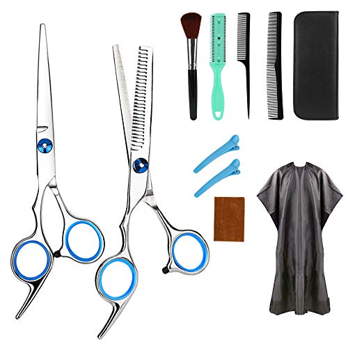 Tijeras de peluquería profesional Kit, FEALING peluquería con tijeras de peine para el cabello, capa, tijeras de corte y adelgazamiento, peine de cuchillas, flequillo de clip, clips, peine de cola