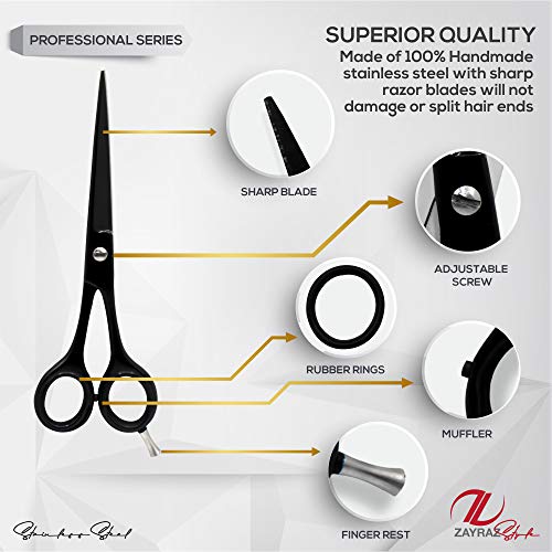 Tijeras profesionales de corte de pelo Peluquería / Salón, Tijeras de corte de pelo de peluquería de acero inoxidable de 6,5 pulgadas, Tijeras de corte de peluquería de acero inoxidable. (Negro)