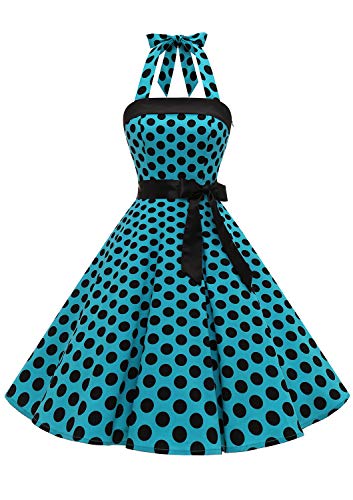 Timormode – Vestido de cóctel sexy, retro, vintage, para mujer, diseño de los años 40, 50 y 60, estilo Rockabilly, con escote B- Bleu Noir B XXXL