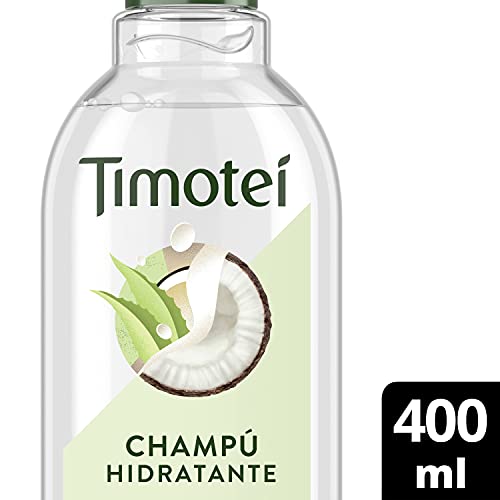 TIMOTEI Champú Hidratante Para Cabello Fino y Seco Leche de Coco y Aloe Vera con Limpiadores de Origen Vegetal, 95% de Origen Natural, sin Siliconas 400 ml Pack de 12