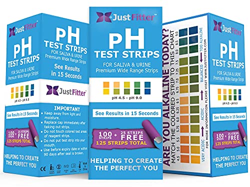 Tiras de prueba de pH para probar niveles alcalinos y ácidos en el cuerpo. Rastree y controle su nivel de pH usando saliva y orina. Obtenga resultados muy precisos en segundos. 125 tiras por botella