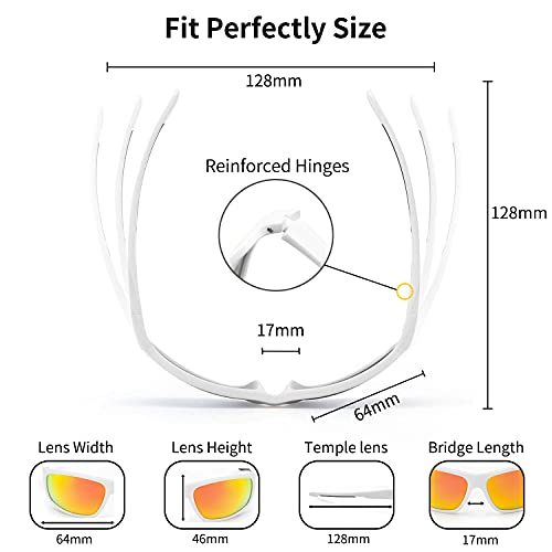 TJUTR Gafas de sol polarizadas deportivas para hombres y mujeres Ciclismo Correr Moda Espejo Lente Protección UV400 (Marco Blanco/Lente de Espejo Rojo)