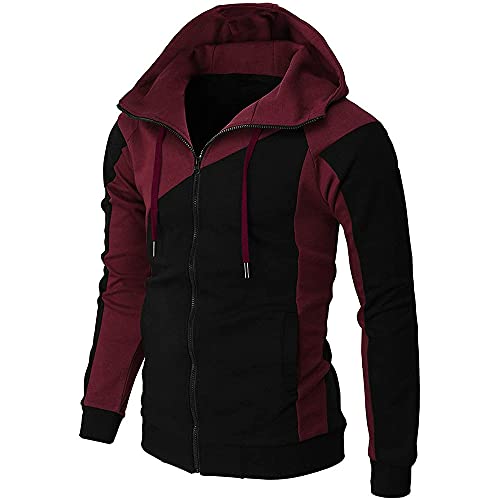 TMOYJPX Sudaderas Hombres con Capucha y Cremallera Baratas Deporte, Jersey Hombre Invierno Rebajas Sudadera Capucha Otoño, Abrigo Hoodie Suéter (Vino Rojo, XXL)