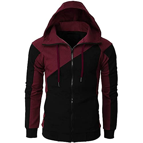 TMOYJPX Sudaderas Hombres con Capucha y Cremallera Baratas Deporte, Jersey Hombre Invierno Rebajas Sudadera Capucha Otoño, Abrigo Hoodie Suéter (Vino Rojo, XXL)