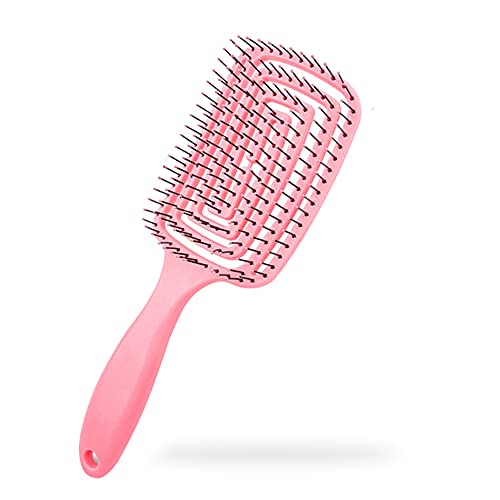 TOFBS Cepillo para el cabello, secado más rápido, cepillos para el cabello con ventilación curvada profesional para mujeres, hombres, cabello liso grueso, rizado, seco y húmedo (Rosa)
