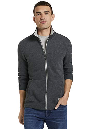 Tom Tailor Colorblock Zip Sudadera, 11086-Dark Grey Melange, XL para Hombre