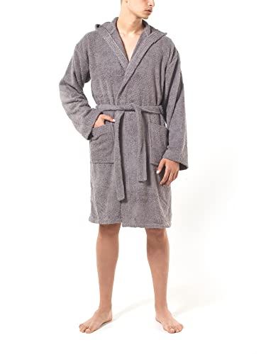 Top Towels - Albornoz Unisex - Albornoz de Ducha para Hombre o Mujer - Albornoz con Capucha - 100% Algodón-  500g/m2 - Albornoz de Rizo, Gris, L (2450753)