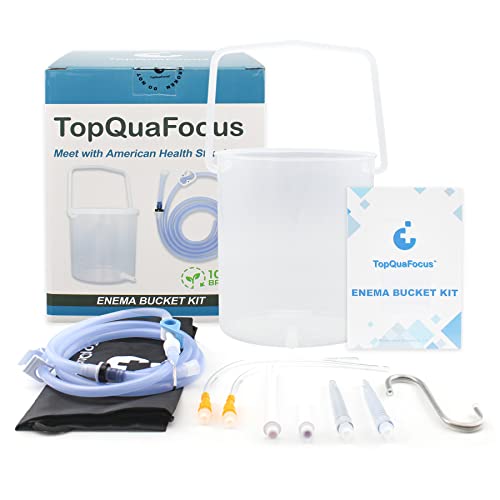 TopQuaFocus 2L Enema Bucket Kit para limpieza de colon 70.5 oz Cubo de enema de plástico a prueba de fugas para, 6 piezas de cabezal de ducha de enema