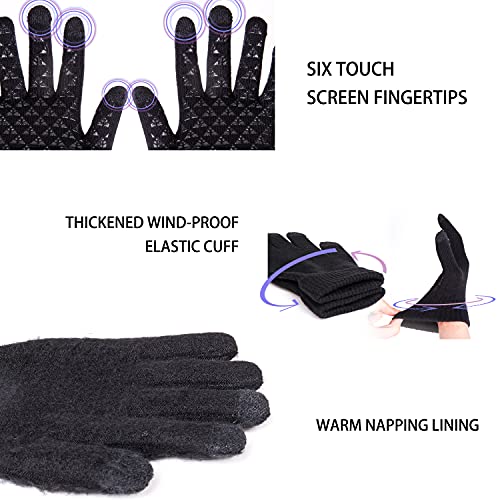 TRENDOUX Guantes Halloween Hombre termicos Mujer - Guantes Running Senderismo Escalada Correr Lana Ciclismo Navidad Regalos Invierno Guantes de conducción，Smartphones Guantes tactiles - Negro L