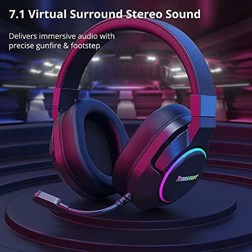 Tronsmart Sparkle Cascos Gaming Iluminación RGB, Auriculares Gaming Sonido Surround 7.1/Driver Audio de 50 mm-Profesional Headset Gaming con Micrófono para Mac/PC