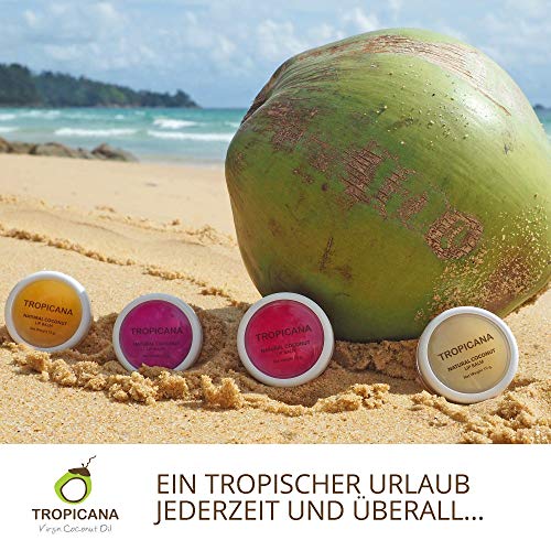 Tropicana Oil - Bálsamo labial con granada Joyful 2 x 10 g, aceite de coco, cosmética natural, cuidado de los labios con manteca de karité, cera de abeja, manteca de cacao y cera de candelilla