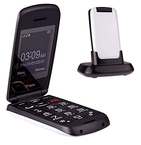 TTfone Star botón grande simple fácil de usar Flip teléfono móvil paga como usted va (O2 pago, blanco)
