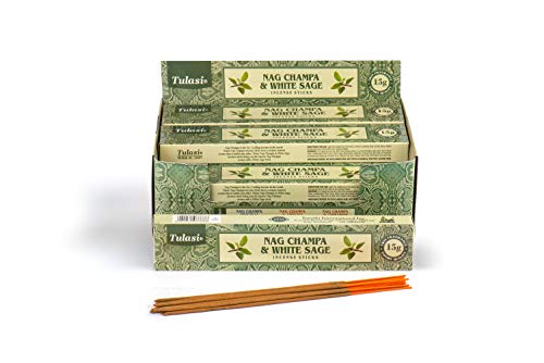 Tulasi White Sage Nag Champa, 15 Palillos x 12 Paquetes, Negro, Talla única (37299)