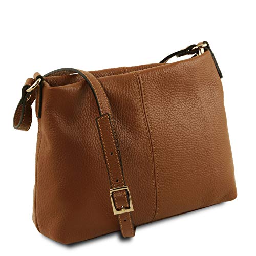 Tuscany Leather TLBag Bolso con badolera en Piel Suave Cognac