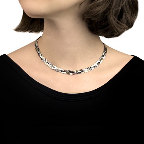 Tuscany Silver Collar de plata de ley 4 tonos 3 trenzas de sauce de espiga de espiga de 44 cm de longitud