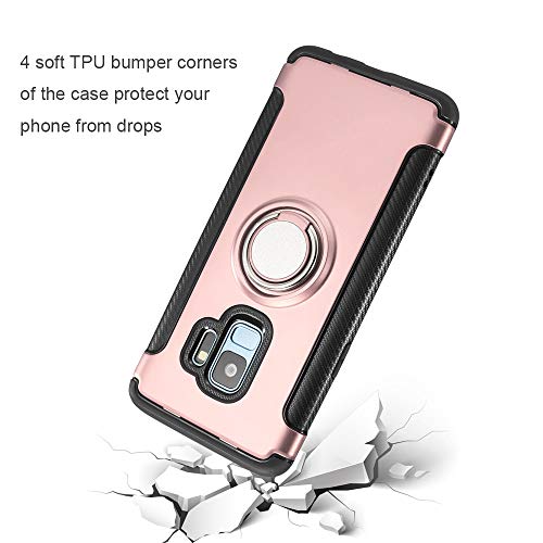 UEEBAI Carcasa para Samsung Galaxy S10 Plus, ultrafina, a prueba de golpes, TPU+PC, cubierta trasera antiarañazos, anillo giratorio de 360 grados, soporte para teléfono móvil, funda – oro rosa