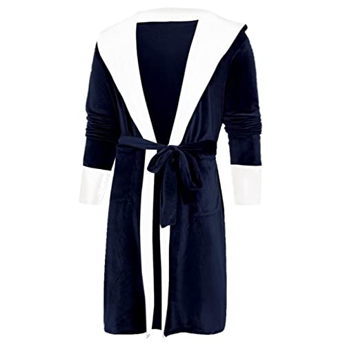 UKKO Bata de baño Mujeres Albornoz Nightgown Grueso Túnica Cálida Invierno Unisex Pijamas Pijamas Rosa Lindo Adultos Baño Bata Ropa De Dormir-Dark Blue,M