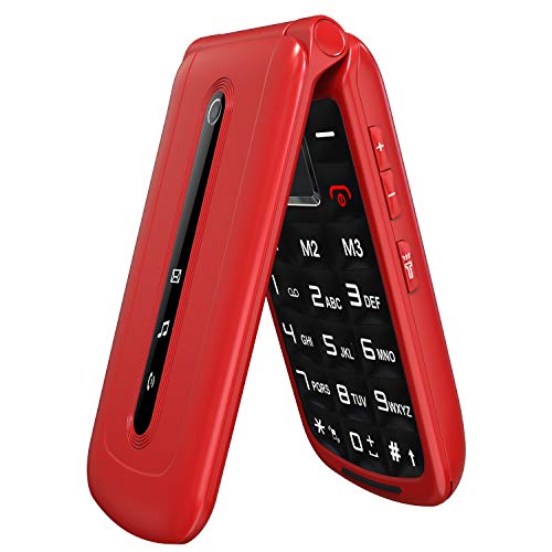 Ukuu Teléfono Movil para Personas Mayores con Teclas Grandes Pantalla de 2,4 Pulgadas Móviles con Tapa, Fácil de Usar Celular para Ancianos con Botón SOS, Cámara, Radio FM, Batería de 900 mAh,Rojo