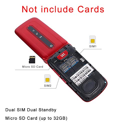 Ukuu Teléfono Movil para Personas Mayores con Teclas Grandes Pantalla de 2,4 Pulgadas Móviles con Tapa, Fácil de Usar Celular para Ancianos con Botón SOS, Cámara, Radio FM, Batería de 900 mAh,Rojo