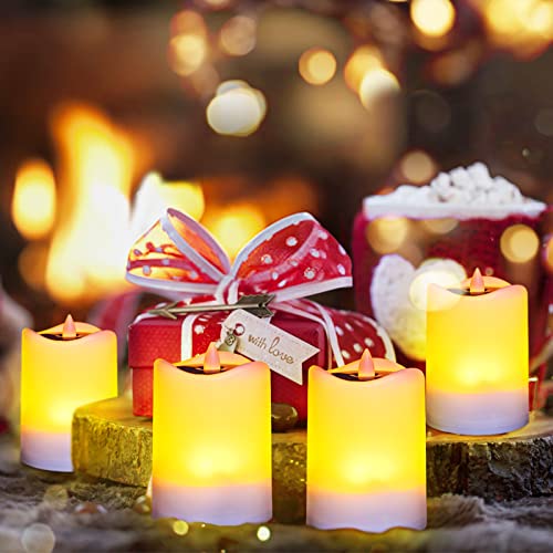 Ulmisfee Velas LED, 4 Piezas Velas Solares Luz (7.6*11.3cm), Velas Parpadeantes Sin Llama con Energía Solar, Velas de Té, Velas Artificiales Realistas para Decoración, Navidad, Bodas y Fiestas