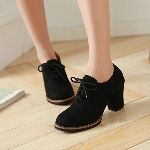 UMore Otoño Mujer Tacones Altos Vintage Gamuza con Cordones Zapatos de Negocios Elegantes Bombas de Punta Redonda Color sólido Oficina Carrera Zapatos Oxford