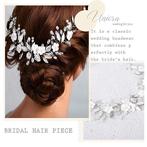 Unicra Diadema de novia de boda con cristales para el pelo de la vid de la flor trenzada, accesorio para el pelo de novia para las mujeres