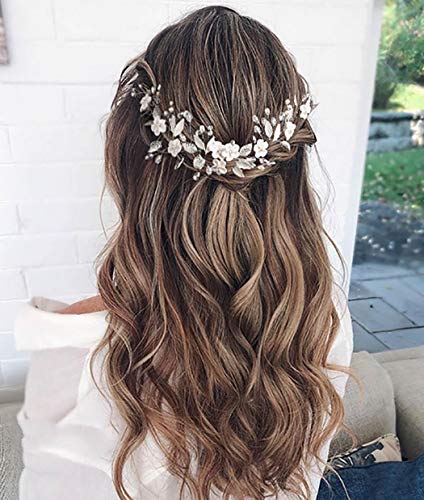 Unicra Diadema de novia de boda con cristales para el pelo de la vid de la flor trenzada, accesorio para el pelo de novia para las mujeres