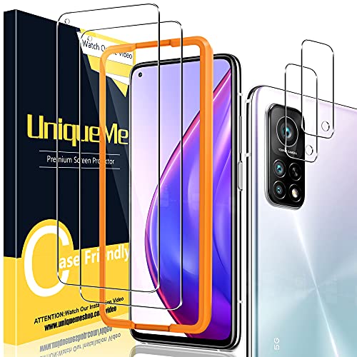 Unique Me [2+2 Pack] Compatible con Xiaomi Mi 10T 5G / Mi 10T Pro 5G Protector de Pantalla y Protector de Lente de cámara, Vidrio Templado [9H Dureza] HD Film Cristal Templado