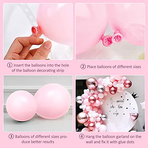 Unisun - Kit de guirnalda de globos, 111 piezas de arco de globos con globos pastel rosa blanco, globos de oro rosa 4D rojo metálico plateado para cumpleaños, baby shower, fiesta, boda, decoración