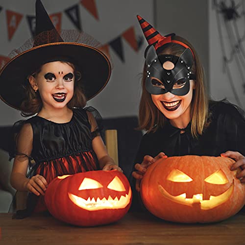 UNOLIGA Halloween Catwoman Máscara, Antifaz Sexy para Mujer Adultos, Máscara Veneciana Antifaz Carnaval, Máscara de Cuero PU Negro, Mascaras de Gato para Fiesta de Navidad (Versión Mejorada)