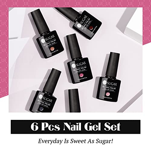 UR SUGAR 7,5ML Esmaltes Semipermanentes Gris Violeta Desnudo Pintauñas Semipermanente Rojo Burdeos Malva Pálido Uñas de Gel Kit Uñas Semipermanentes para Invierno Otoño