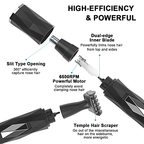 URAQT Cortapelos Nariz y Oreja, 2 en 1 USB Recargable Recortador Eléctrico para Nariz Barba Ceja y Vello Facial, Acero Inoxidable Depiladora Facial con Hoja de Doble Filo Impermeable Fácil de Limpiar