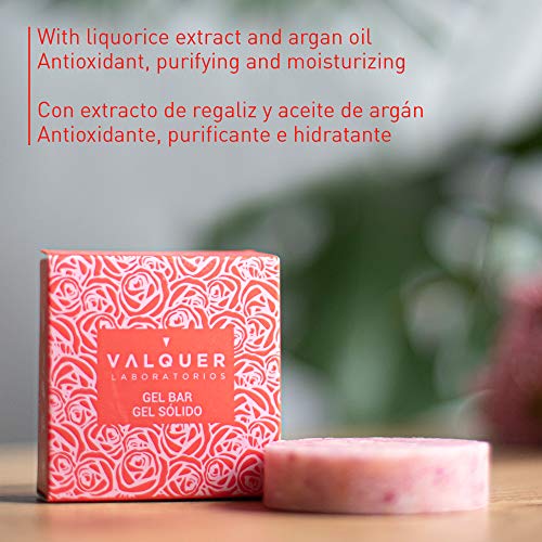 Valquer Laboratorios Gel Corporal Sólido, con Extracto de Regaliz y Aceite de Argán, Antioxidante, Purificante e Hidratante, Vegano, Sin Jabón, Sin Plástico, 50 G